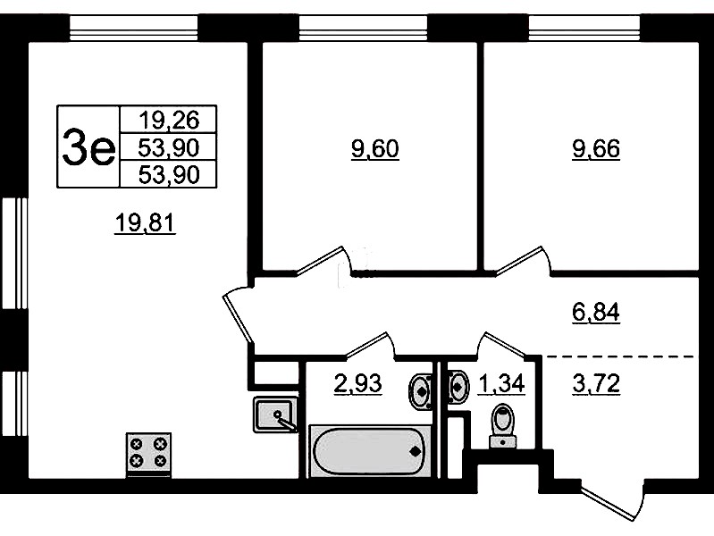 2-комнатная квартира 53.9 м², 5/12 эт., ЖК «Новые Лаврики»